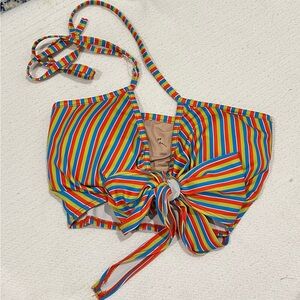 Rainbows Striped Tie-Front Bikini Top